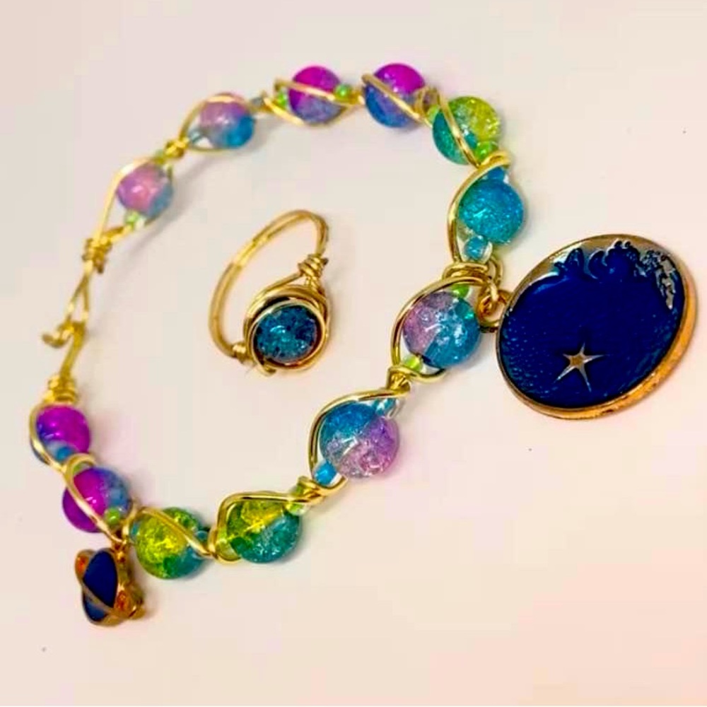 Handmade Galaxy Bracelet & Ring Combo